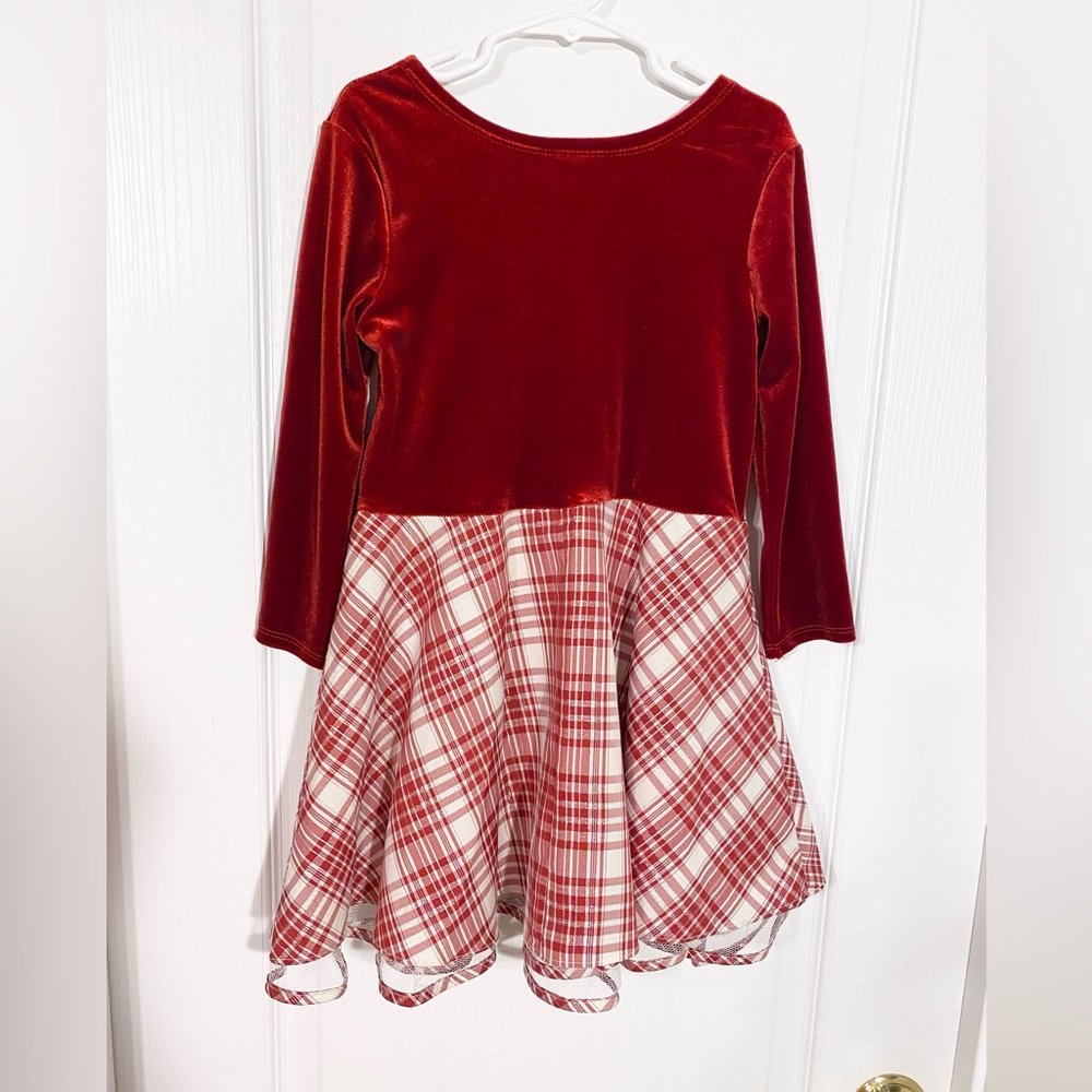 NEW Y2K Bonnie Jean Velvet & Metallic Plaid Fit & Flare Dress VTG Red White 6X - Picture 2 of 6